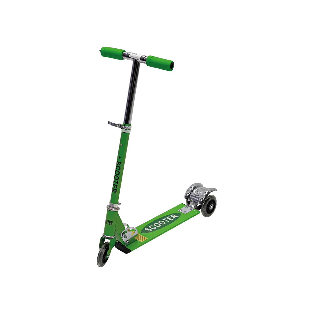 Metal folding 3 wheels green scooter with light