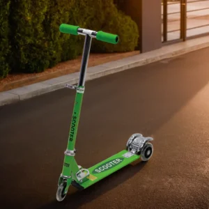 Metal folding 3 wheels green scooter with light1