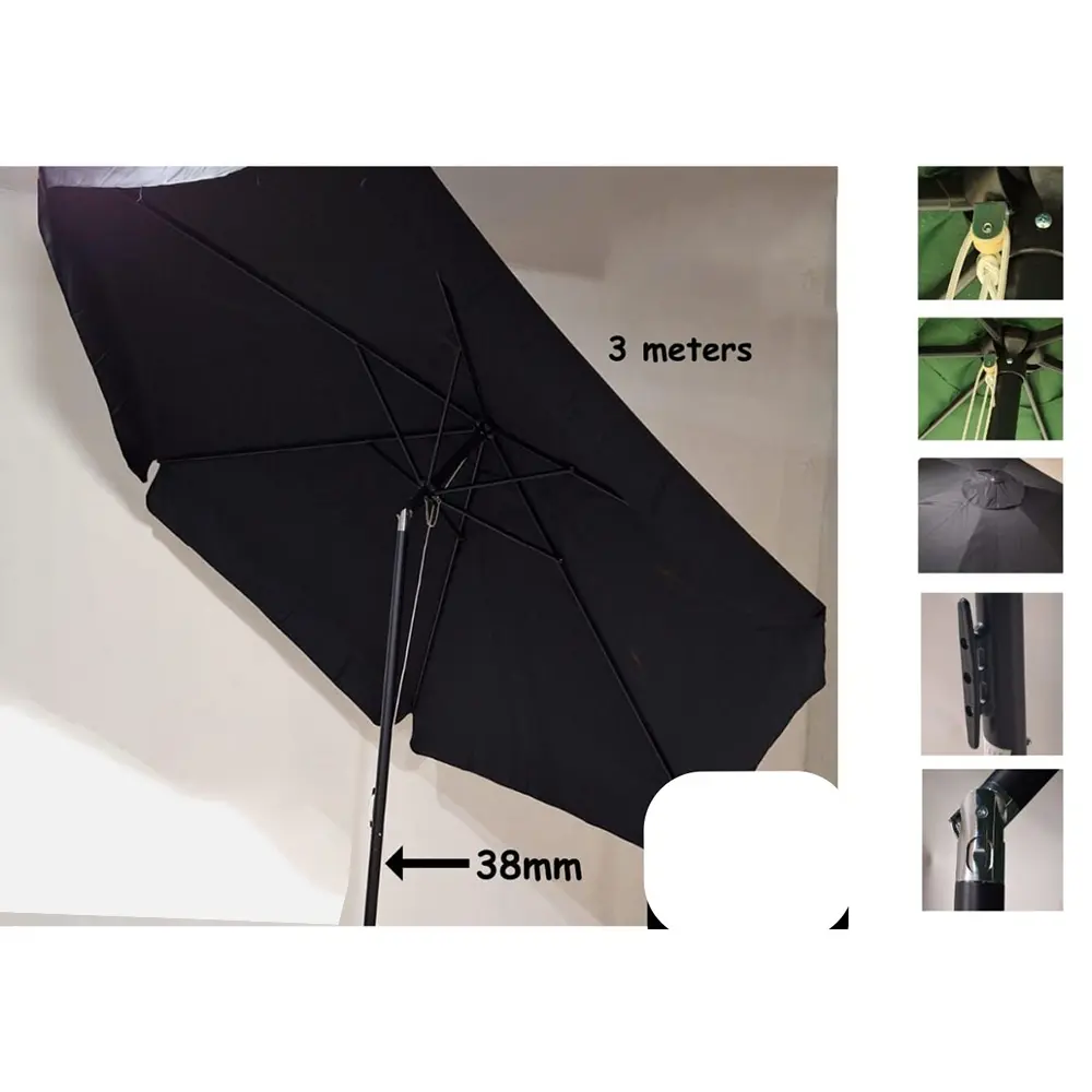 Outdoor 3m grey folding umbrella with rope pulley system2
