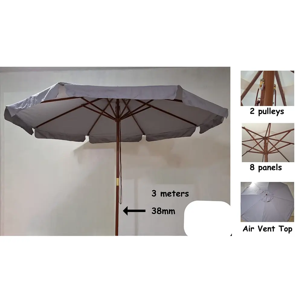 Outdoor 3m grey umbrella with rope3