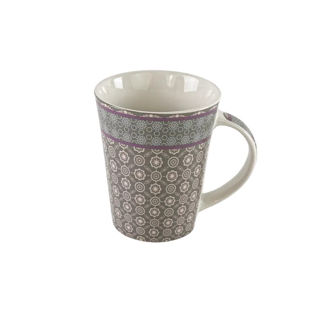 Porcelain 380ml flower pattern grey mug