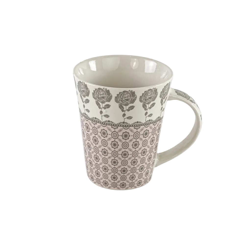 Porcelain 380ml flower pattern pink & white mug
