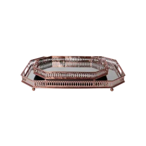 Bronze octagonal shaped 2pcs mirror tray set