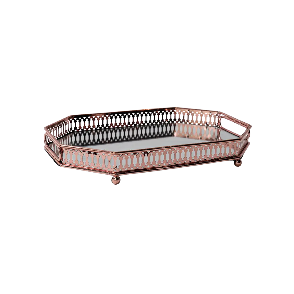 Bronze octagonal shaped 2pcs mirror tray set2