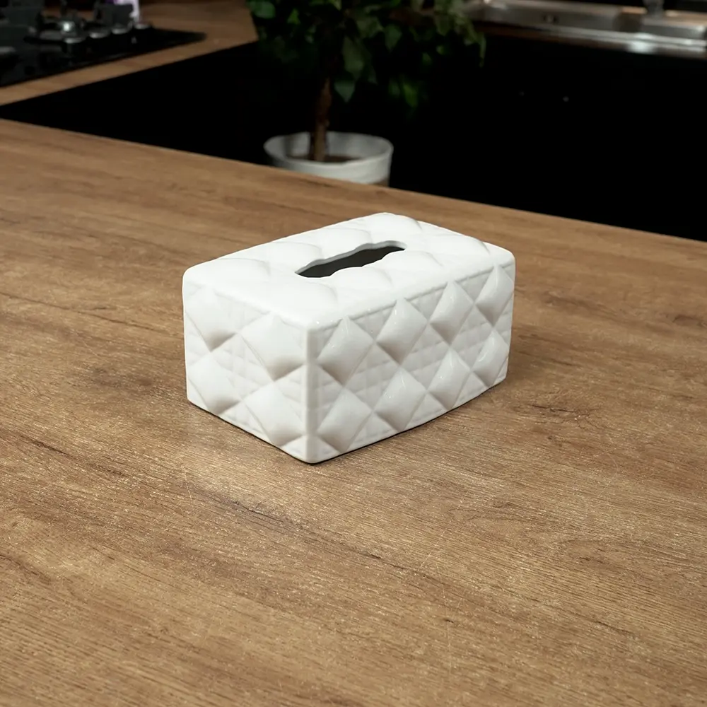 Ceramic diamond pattern design white tissue box1