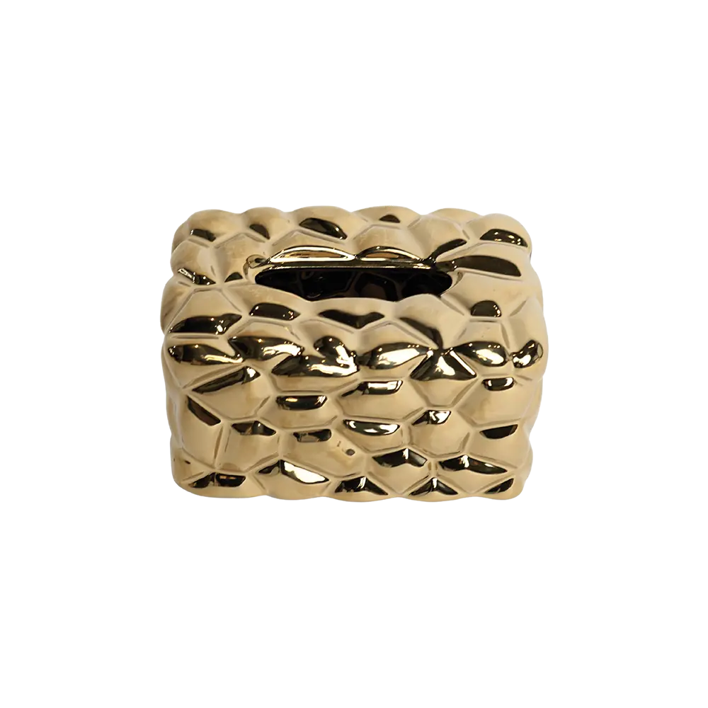 Ceramic hex pattern design gold tissue box