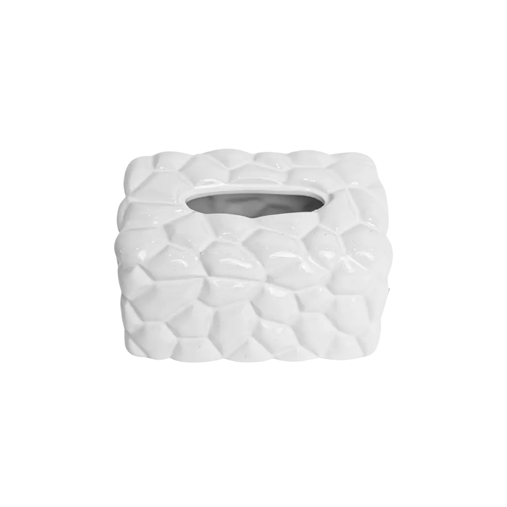 Ceramic hex pattern design white tissue box