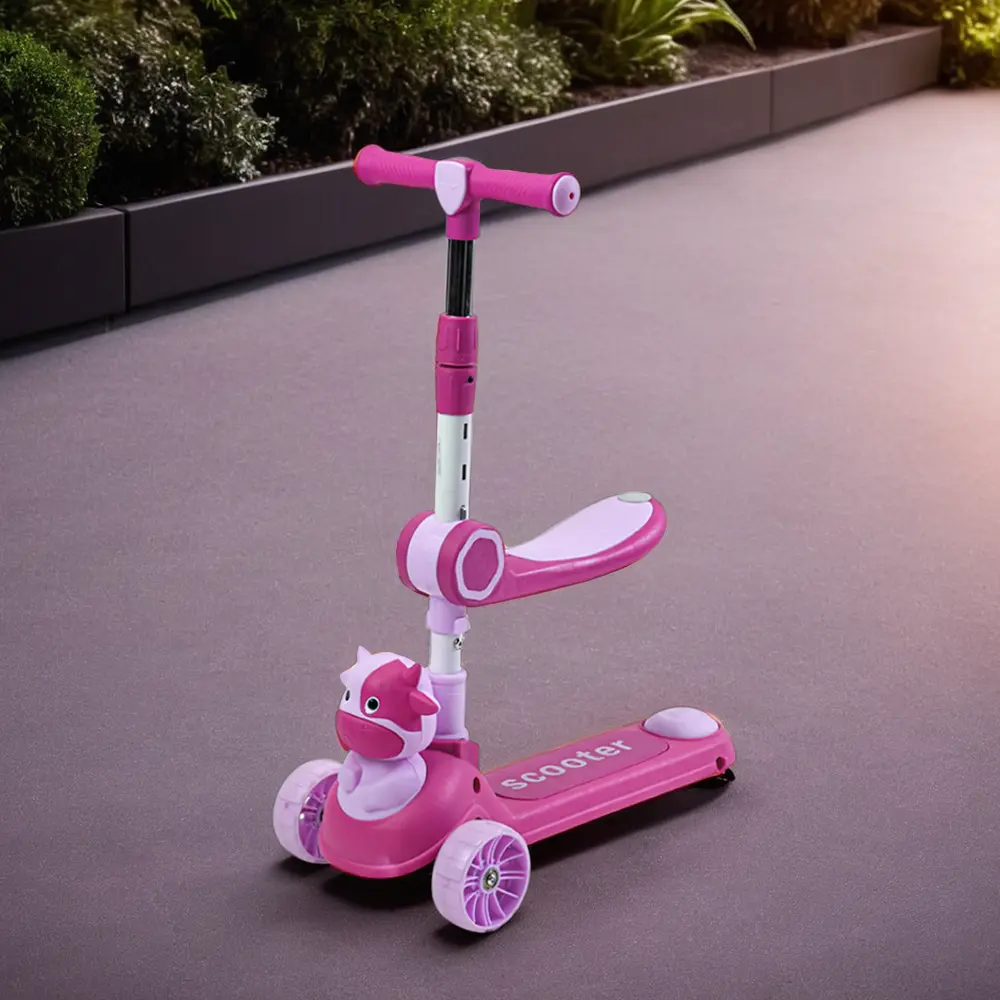 Cow-Design-3-Wheels-Folding-Seat-Pink-Scooter1 Cow design 3 wheels folding seat pink scooter1