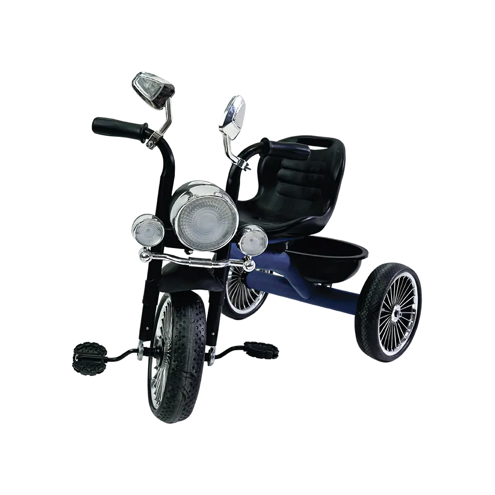 Dark blue & black 3 wheels tricycle with light & basket