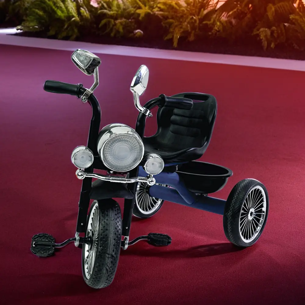 Dark blue & black 3 wheels tricycle with light & basket1