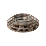 Gold circular 3pcs mirror tray set