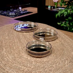 Gold circular 3pcs mirror tray set1