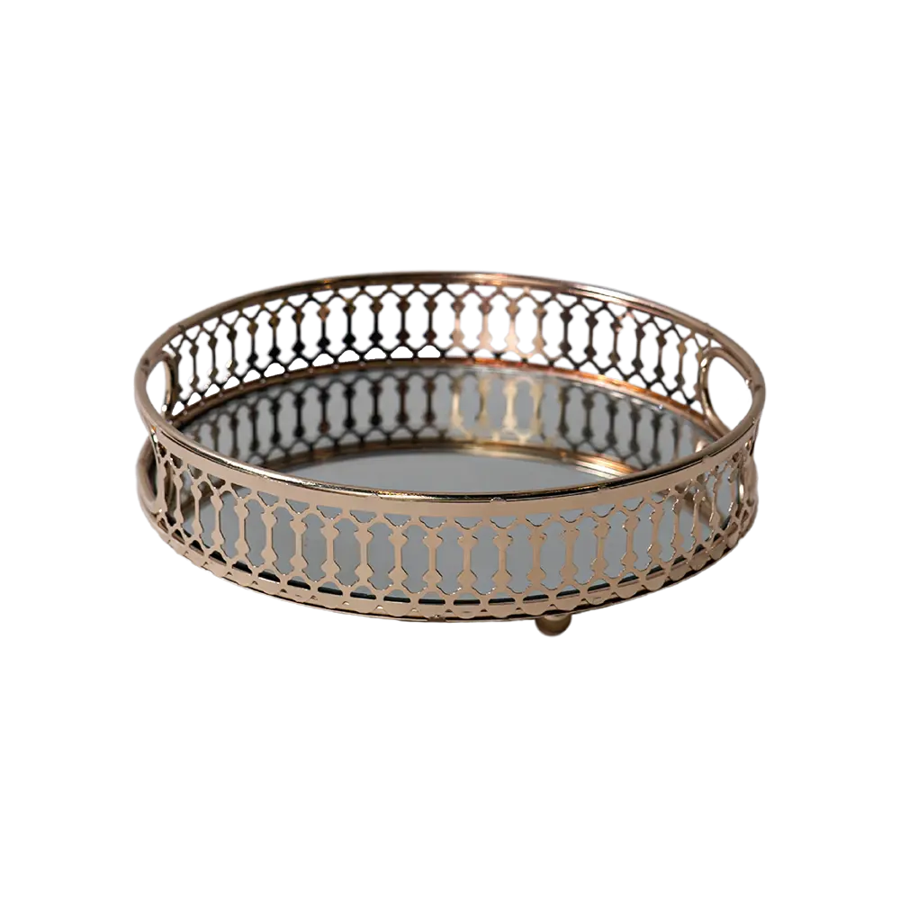 Gold circular 3pcs mirror tray set2