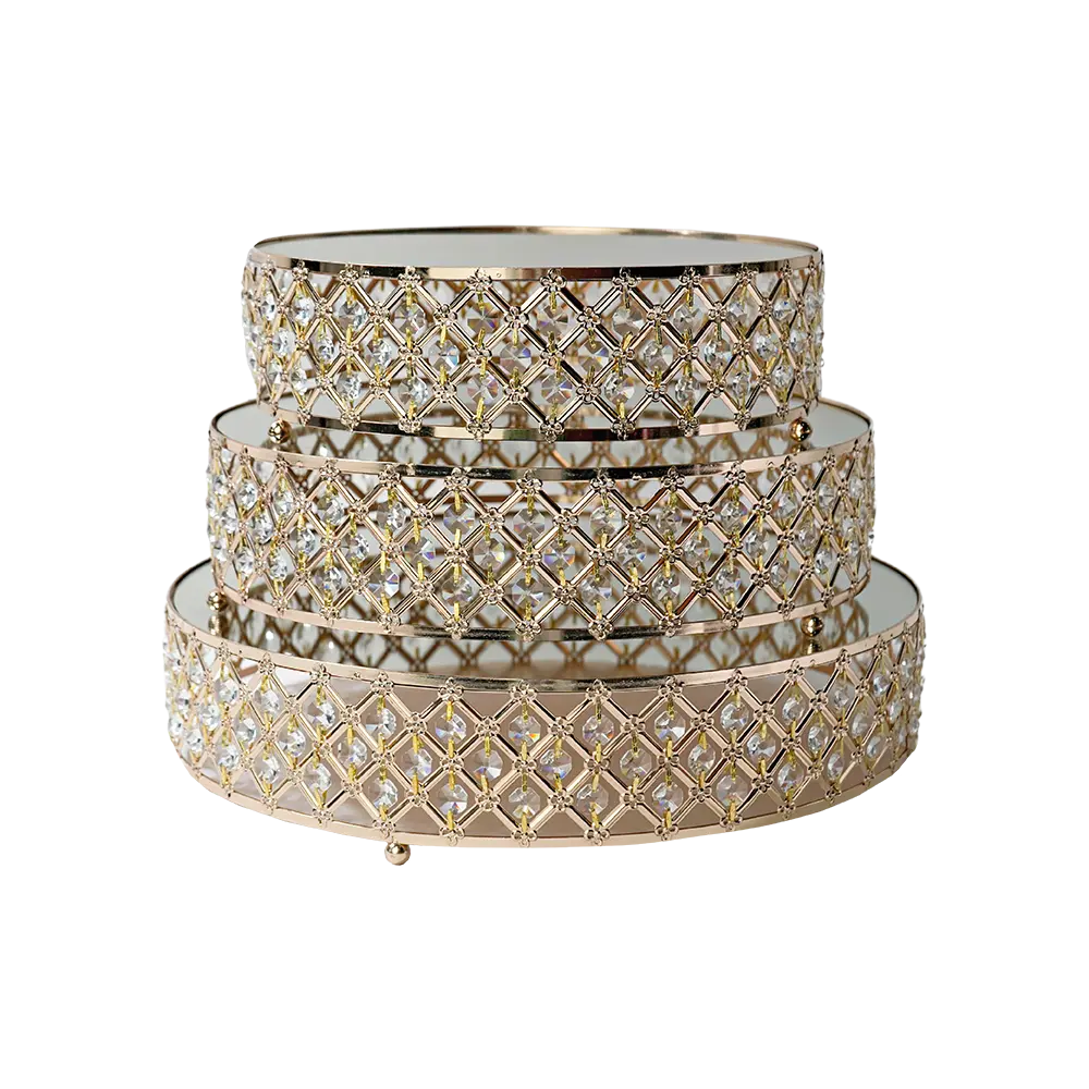 Gold circular shaped 3pcs mirror tray set