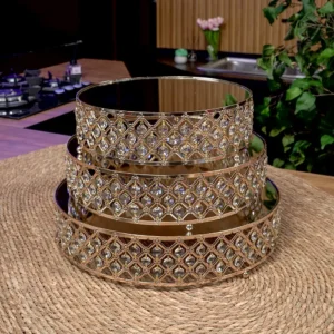 Gold circular shaped 3pcs mirror tray set1