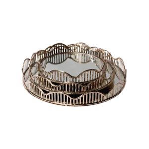 Gold circular wavy design 3pcs mirror tray set