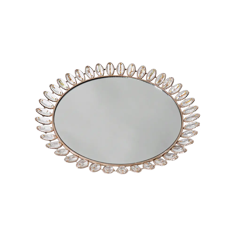Gold flower shaped 37cm mirror tray with crystal