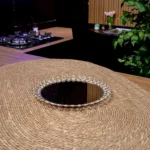 Gold flower shaped 37cm mirror tray with crystal1