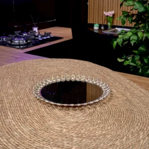 Gold flower shaped 37cm mirror tray with crystal1