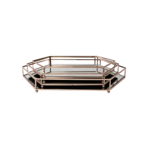 Gold hexagonal shaped 3pcs mirror tray set