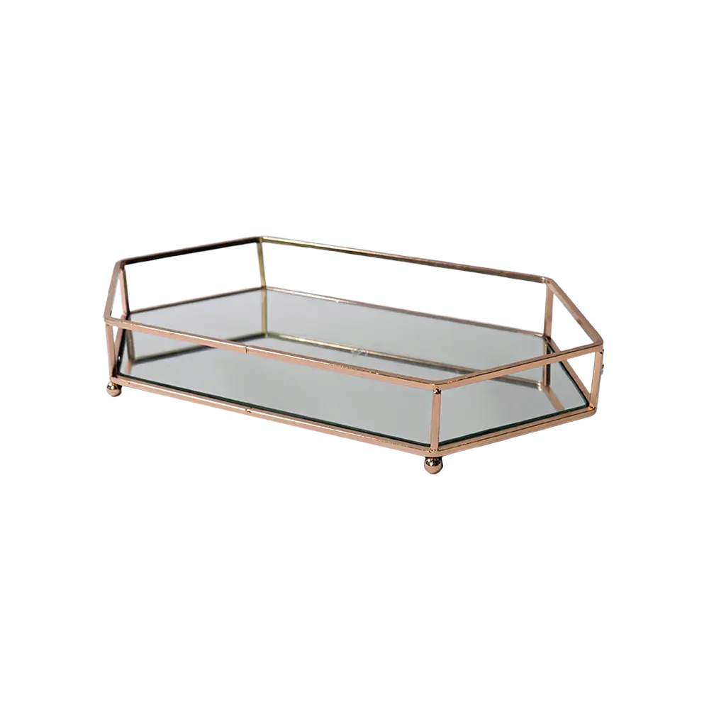 Gold hexagonal shaped 3pcs mirror tray set2