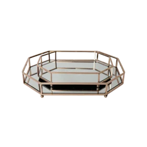Gold octagonal shaped 2pcs mirror tray set