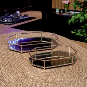 Gold octagonal shaped 2pcs mirror tray set1