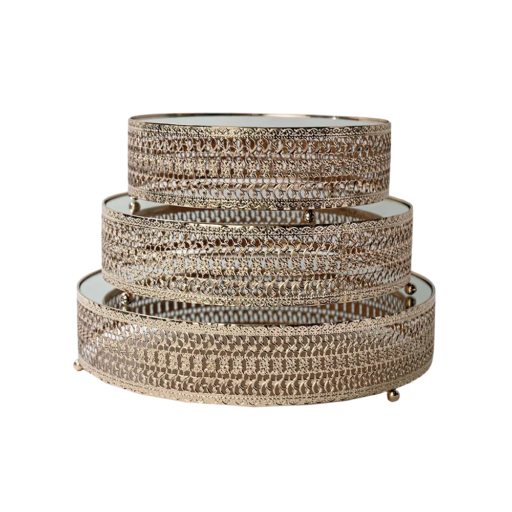 Gold-Ornate-Circular-3Pcs-Mirror-Tray-Set Gold ornate circular 3pcs mirror tray set