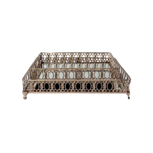 Gold ornate rectangular 2pcs mirror tray set