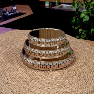 Gold ornate round 3pcs mirrored tray set1