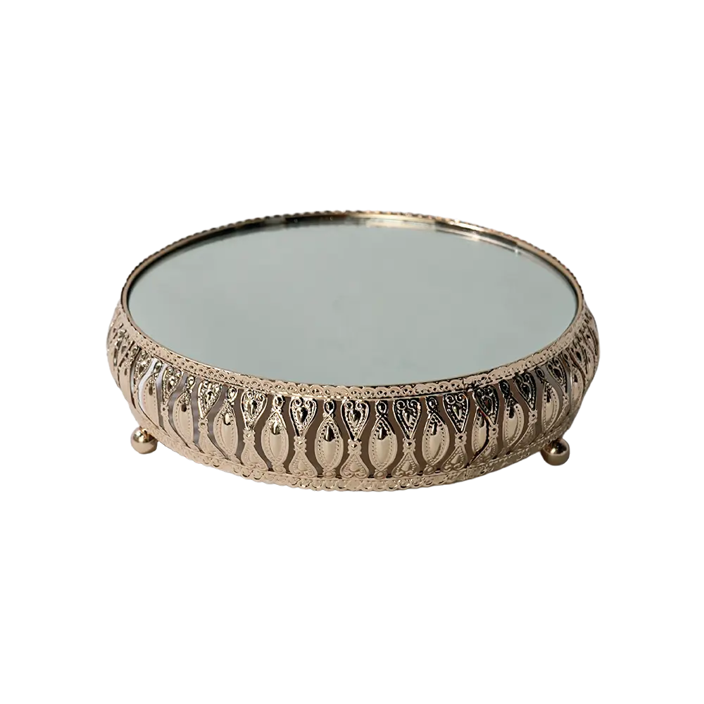 Gold ornate round 3pcs mirrored tray set2