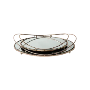 Gold oval 2pcs mirror tray set