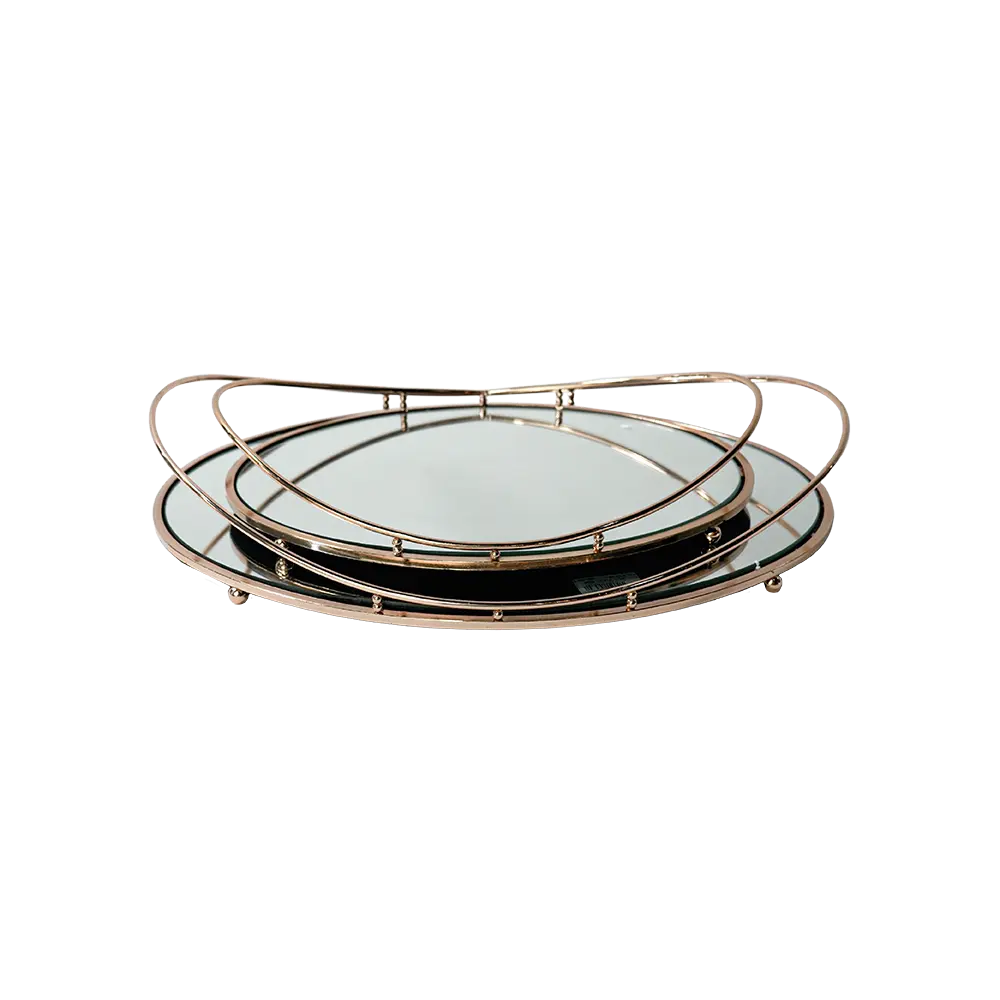 Gold oval 2pcs mirror tray set