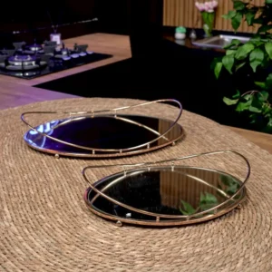 Gold oval 2pcs mirror tray set1