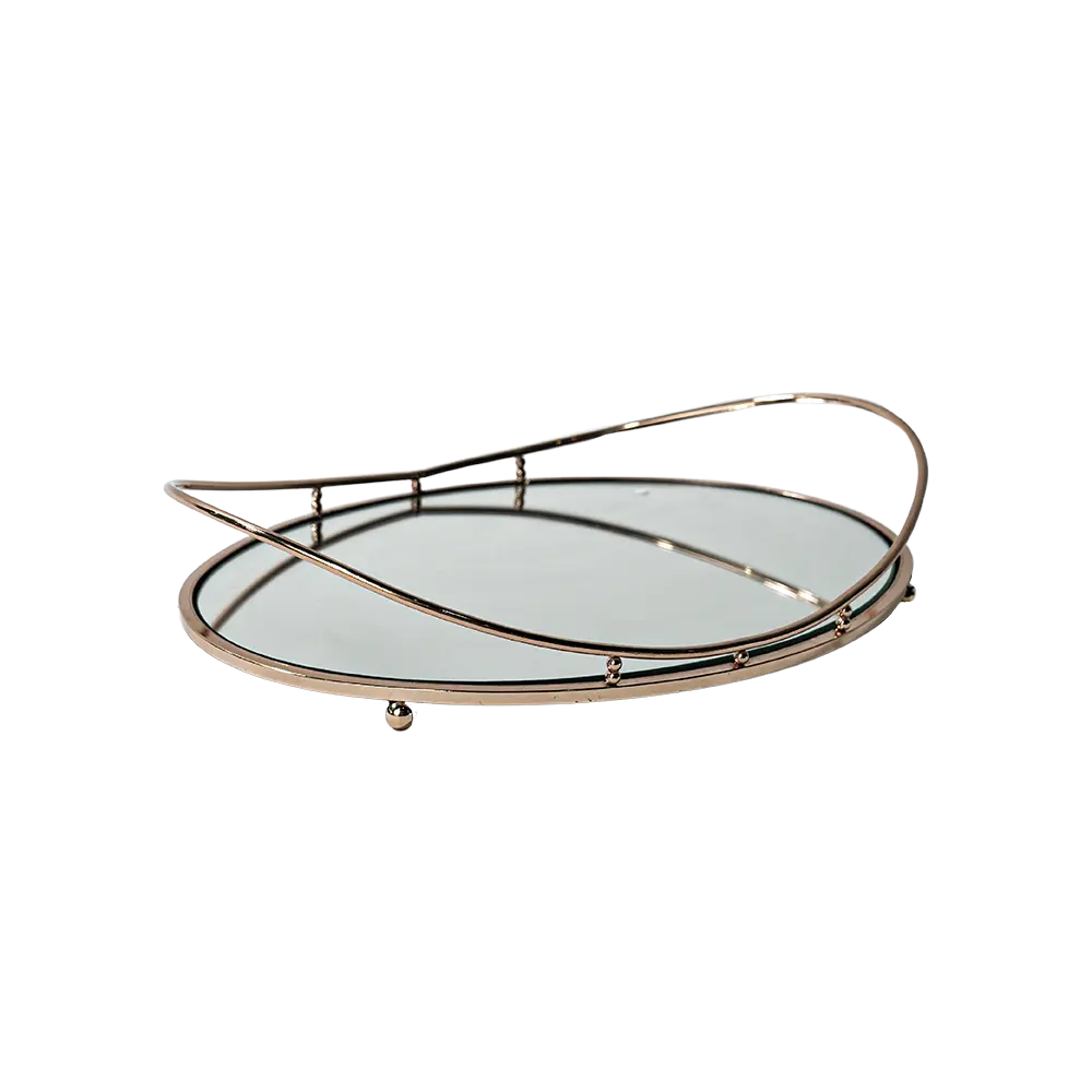 Gold oval 2pcs mirror tray set2