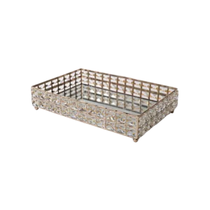 Gold rectangular 23x33cm mirror tray with crystal