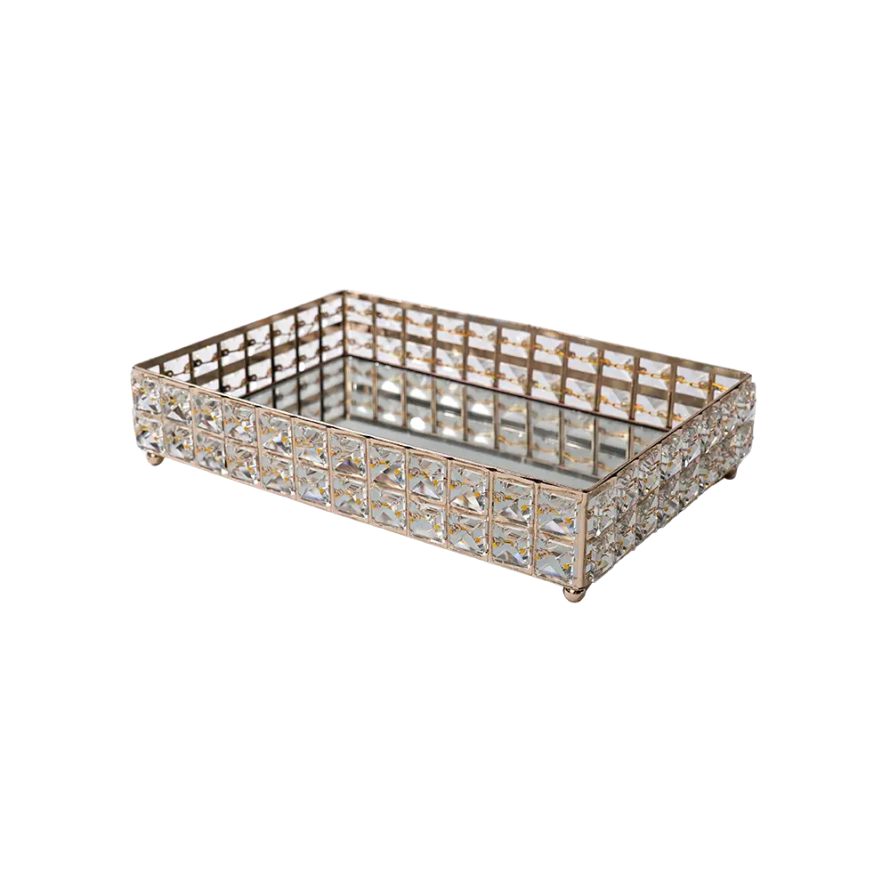 Gold-Rectangular-23x33cm-Mirror-Tray-with-Crystal Gold rectangular 23x33cm mirror tray with crystal