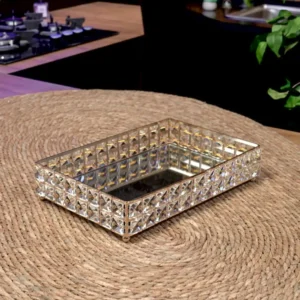 Gold rectangular 23x33cm mirror tray with crystal1