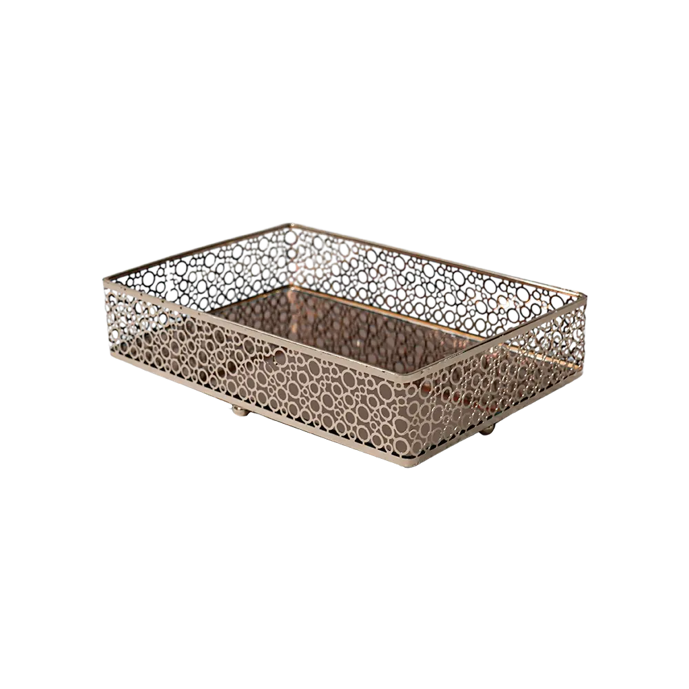 Gold rectangular 2pcs mirror tray set2