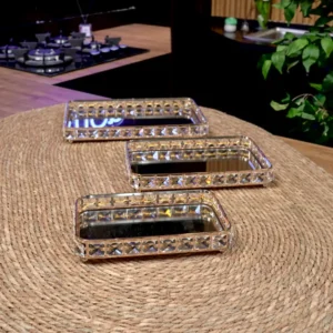 Gold rectangular 3pcs mirror tray set with crystal1