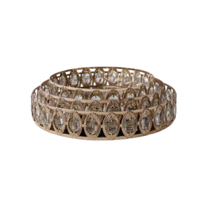 Gold round 3pcs mirror tray set with faceted crystal