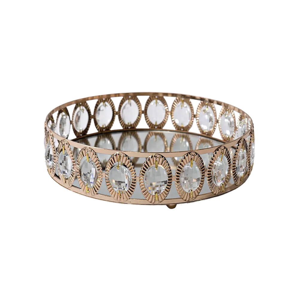 Gold round 3pcs mirror tray set with faceted crystal2