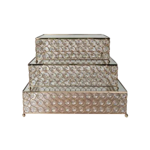 Gold squared shaped 3pcs glass tray set