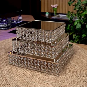 Gold squared shaped 3pcs glass tray set1