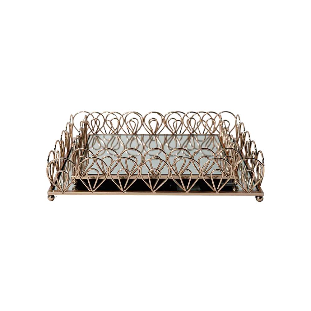 Gold teardrop frame shaped 2pcs mirror tray set