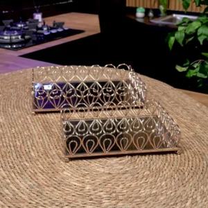 Gold teardrop frame shaped 2pcs mirror tray set1