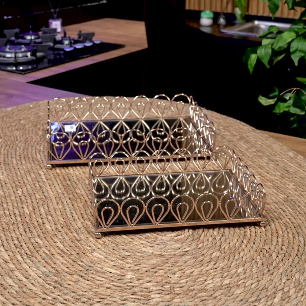 Gold teardrop frame shaped 2pcs mirror tray set1