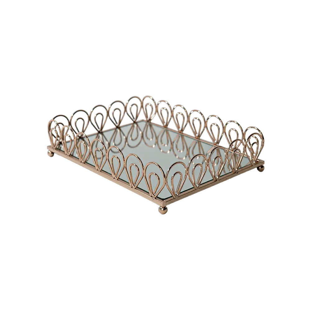 Gold teardrop frame shaped 2pcs mirror tray set2