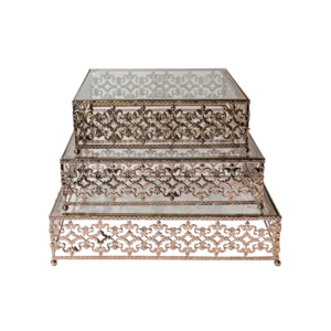 Gold victorian style 3pcs metal & glass tray set