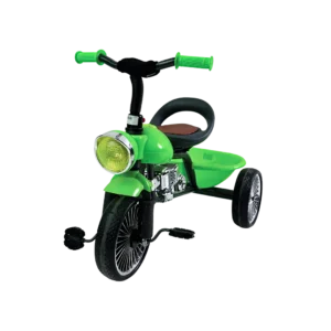 Green & black 3 wheels tricycle with light & basket